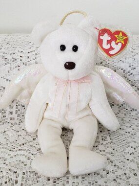 Vintage 1998 TY Beanie Baby "Halo" Angel Bear Plush Iridescent Wings NWT